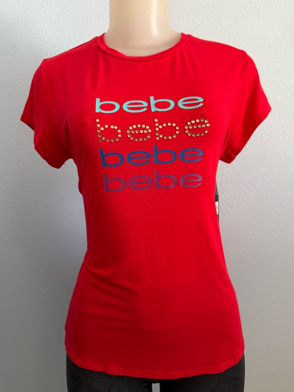 Bebe Red Logo Short-Sleeve Tee. Size Large. New with tag